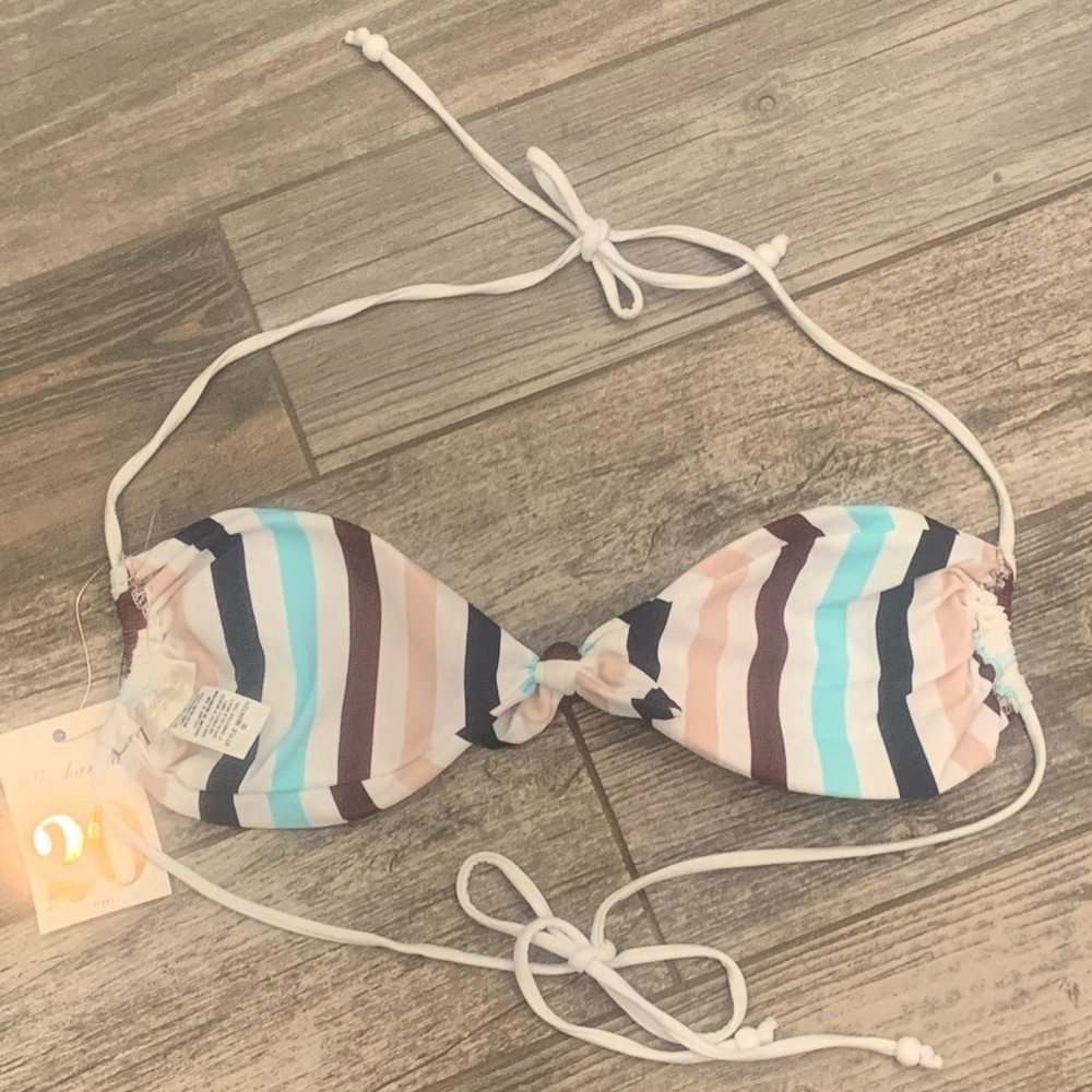 $128 NWT Shoshanna Size DD Front Tie String Bikini Triangle Top Striped Padded - Picture 8 of 9